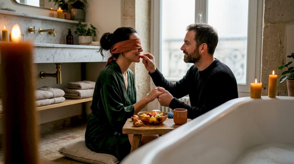 Un couple qui savoure les yeux fermés